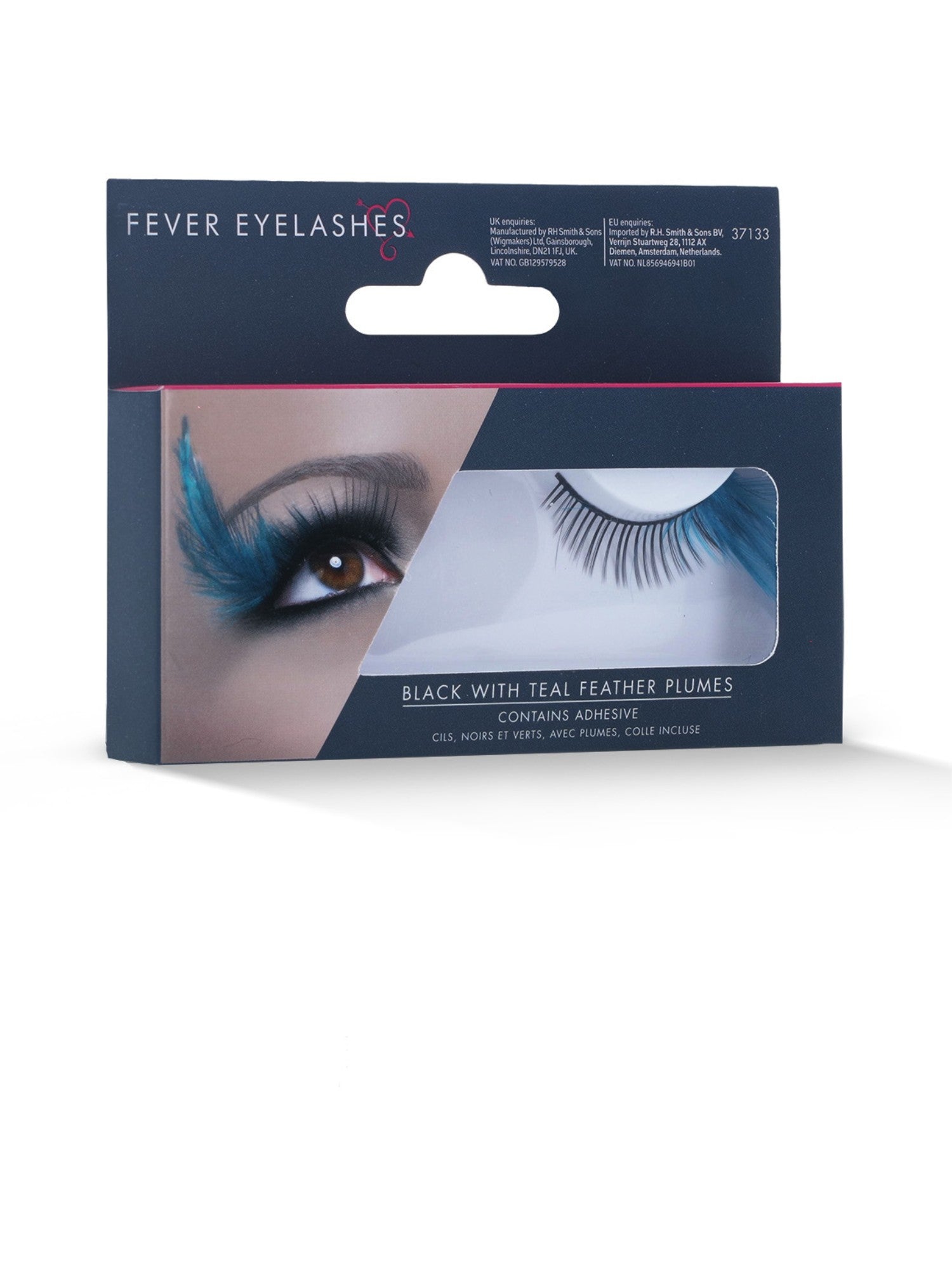 EYELASHES WITH GREEN FEATHER PLUME, ADULT - Image 2