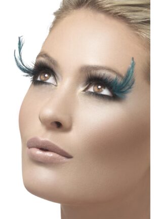 EYELASHES WITH GREEN FEATHER PLUME, ADULT