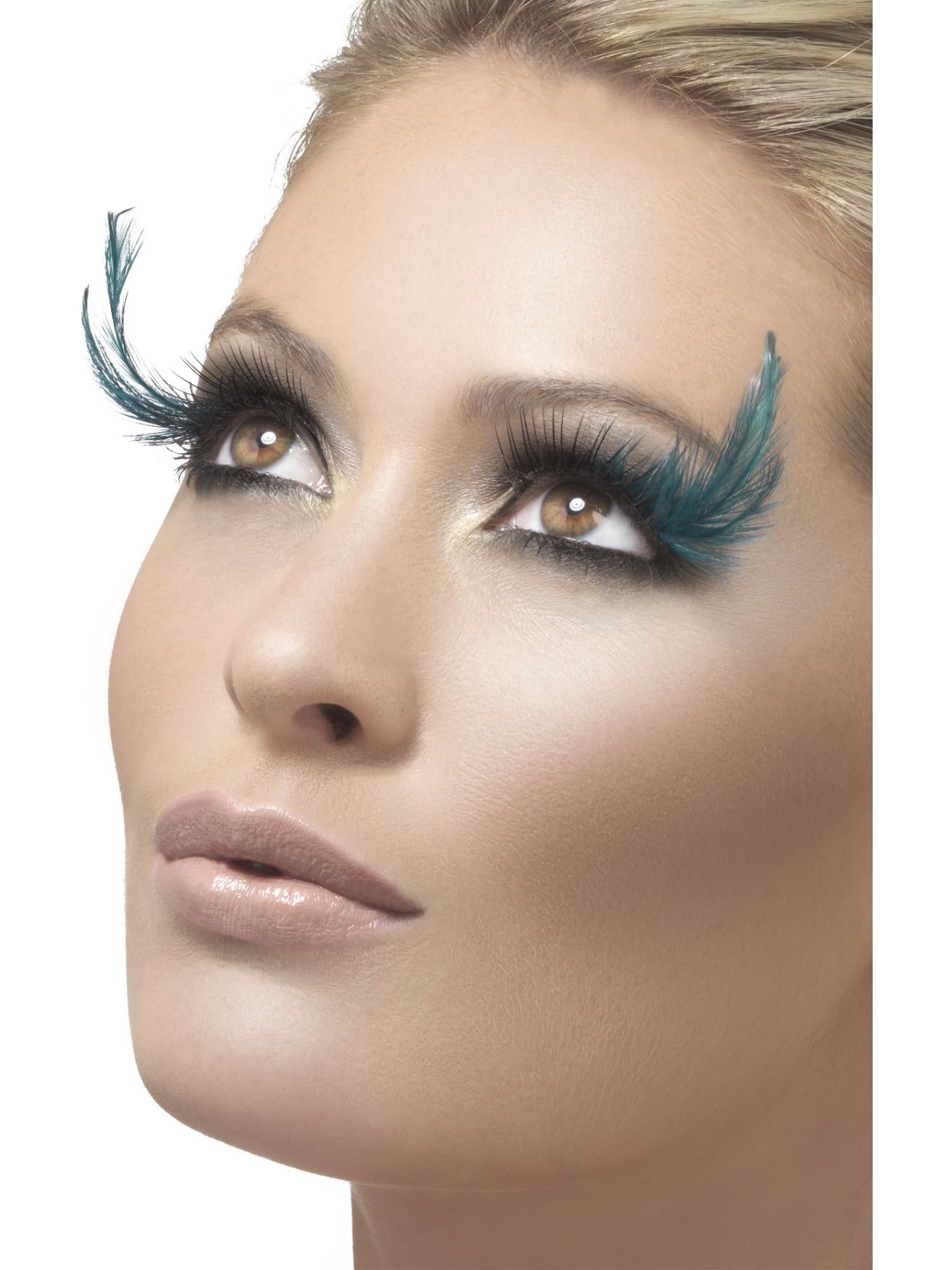 EYELASHES WITH GREEN FEATHER PLUME, ADULT