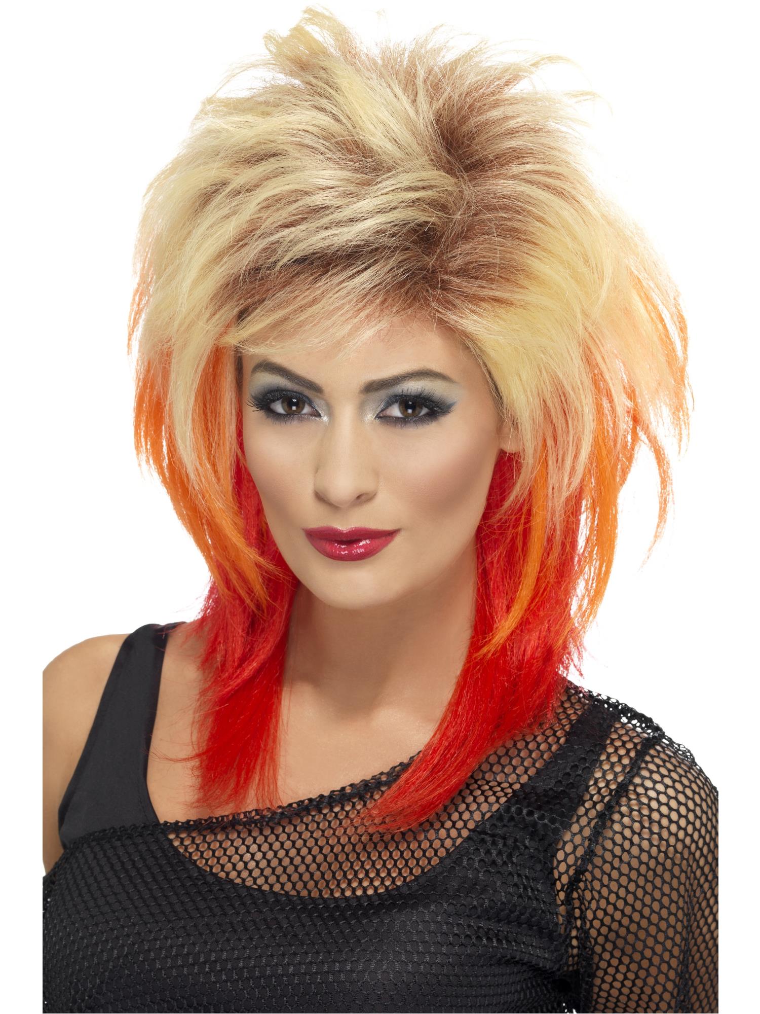 80S BLONDE & RED MULLET WIG, ADULT