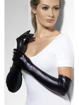 GLOVES, BLACK WET LOOK, ADULT