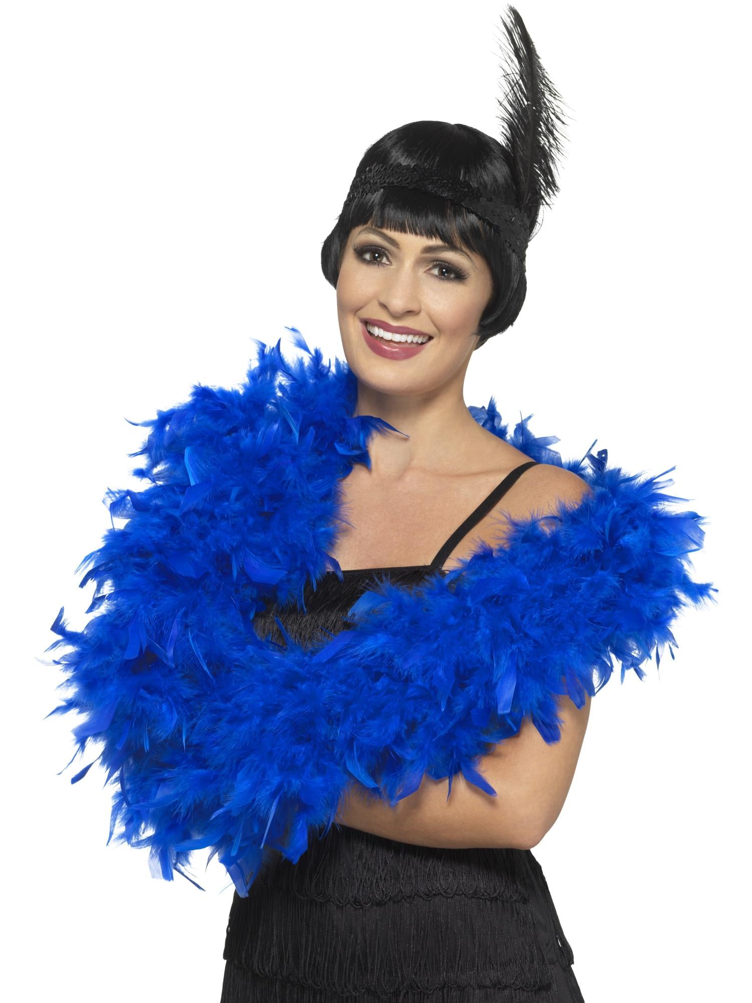 FEATHER BOA BLUE DELUXE, ADULT