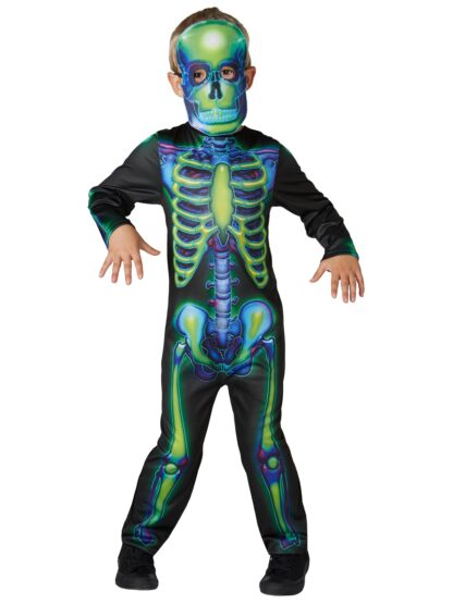 NEON SKELETON GLOW IN THE DARK COSTUME, CHILD - Image 3