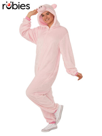 PIG FURRY HOODED ONESIE COSTUME, ADULT
