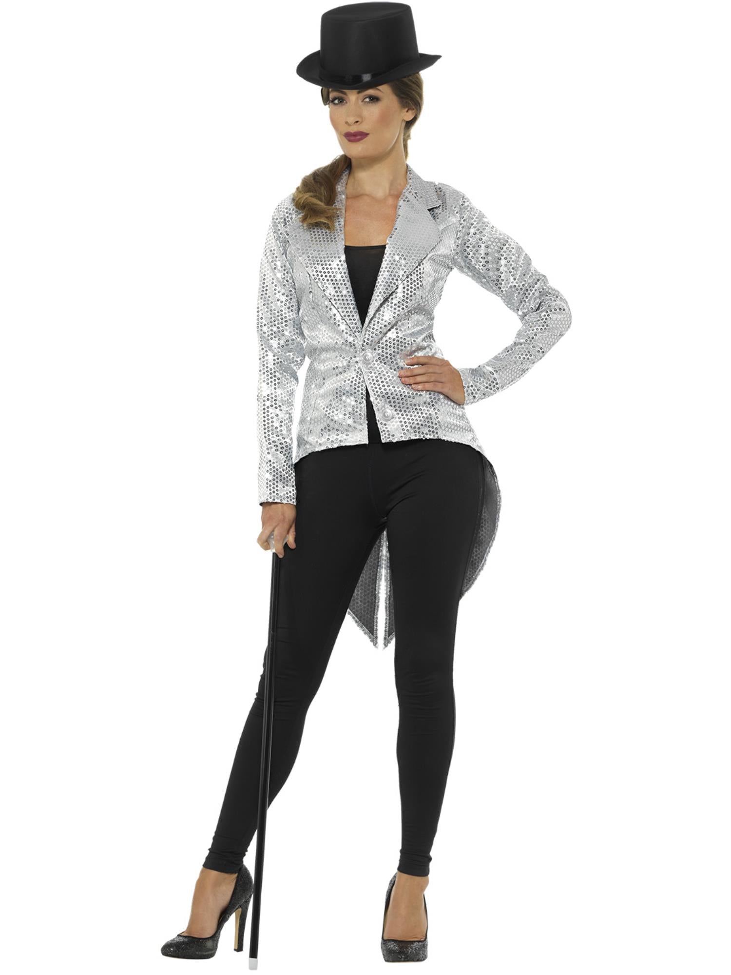 SEQUIN TAILCOAT LADIES JACKET, SILVER - Image 4