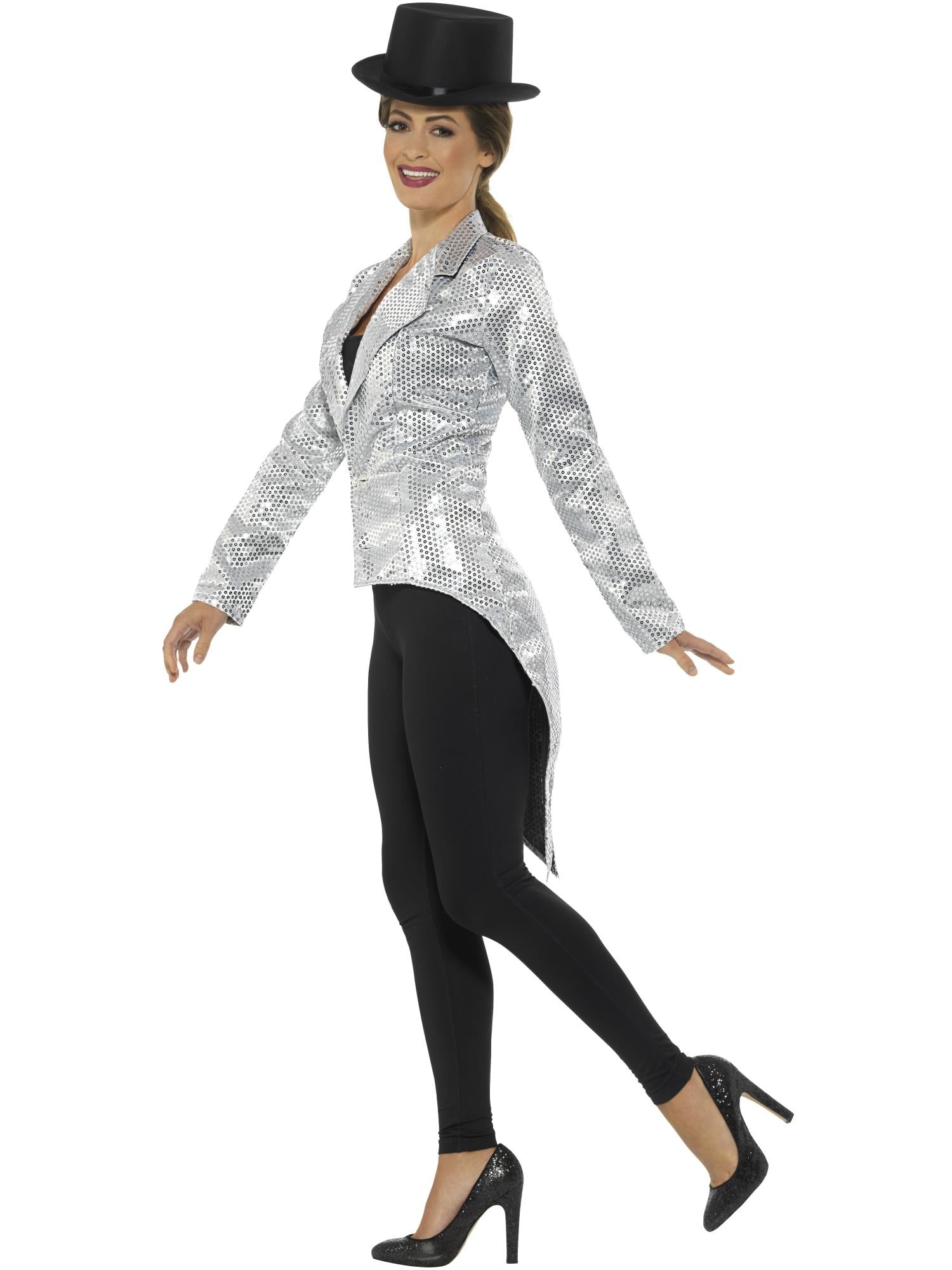 SEQUIN TAILCOAT LADIES JACKET, SILVER - Image 2