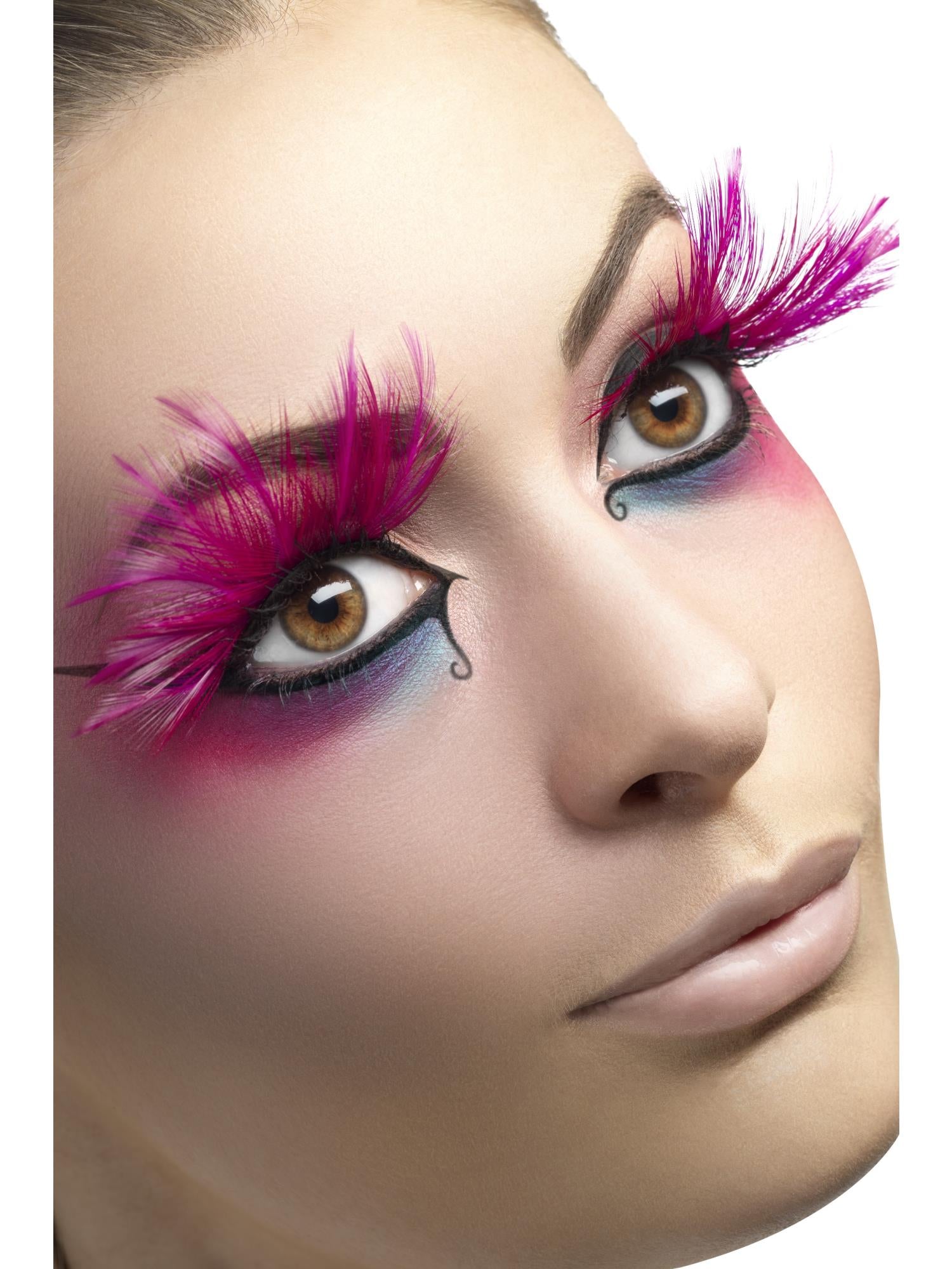 EYELASHES PINK WITH FEATHER PLUMES, ADULT