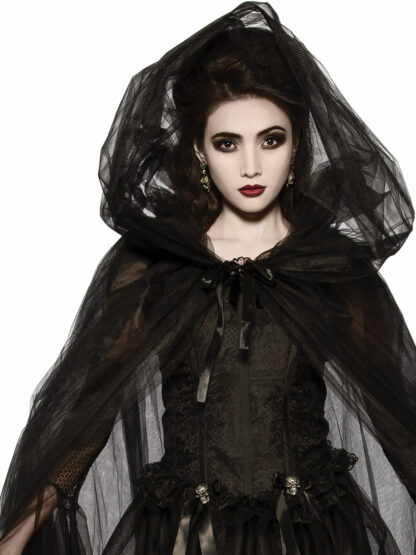 BLACK HOODED CAPE, ADULT - Image 2