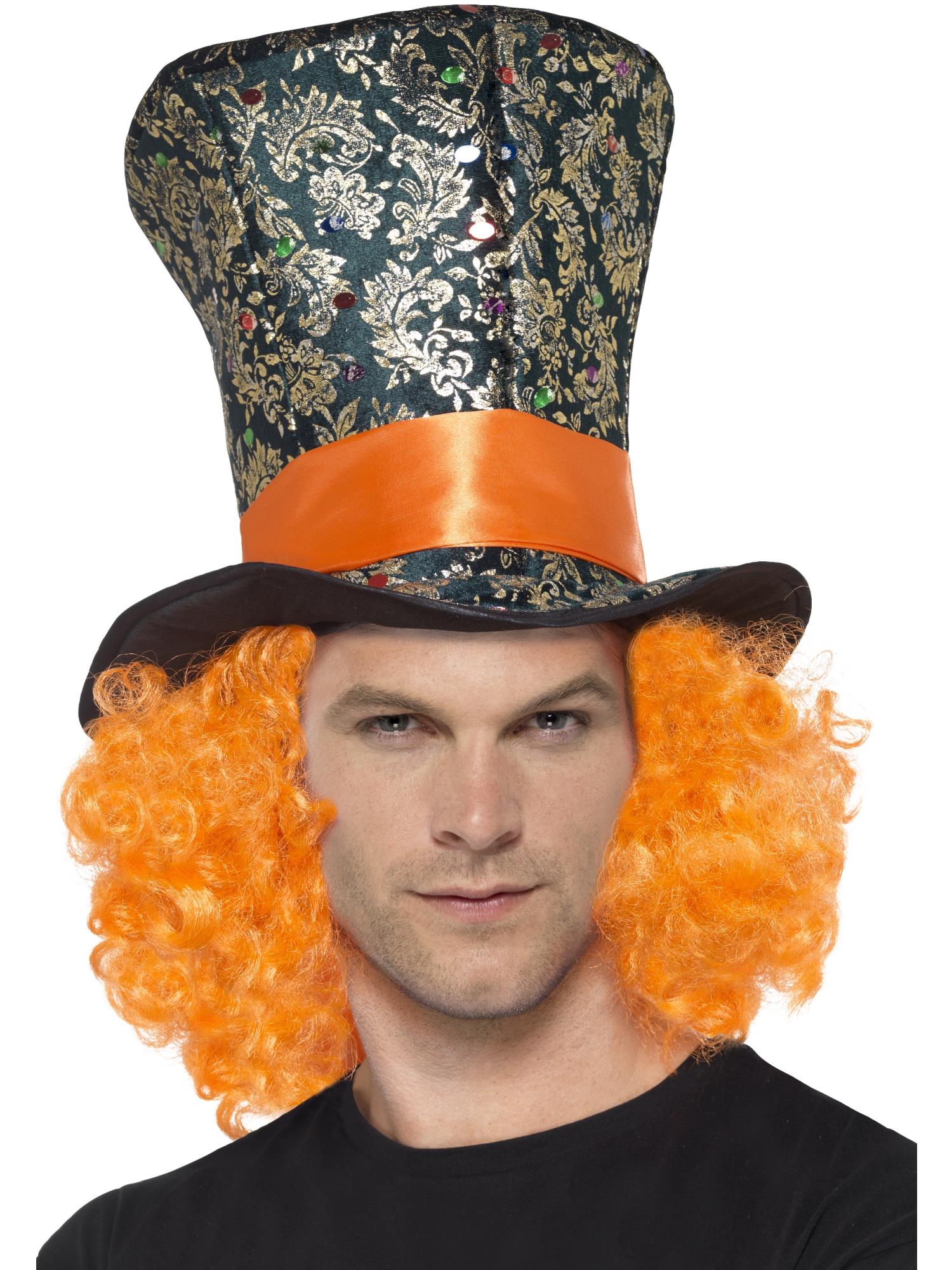 TOP HAT WITH ATTACHED WIG, ADULT