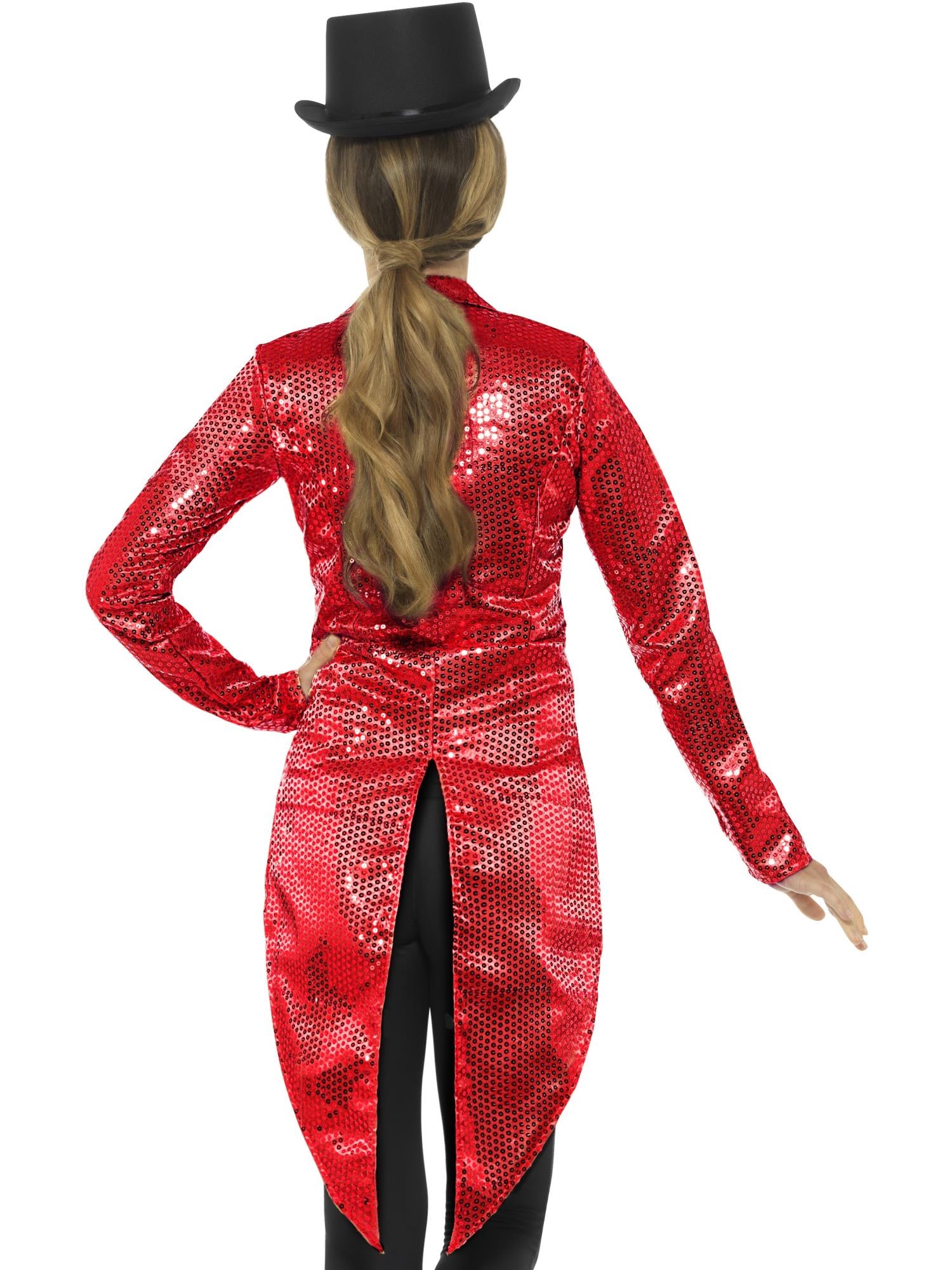 SEQUIN TAILCOAT LADIES JACKET, RED - Image 3