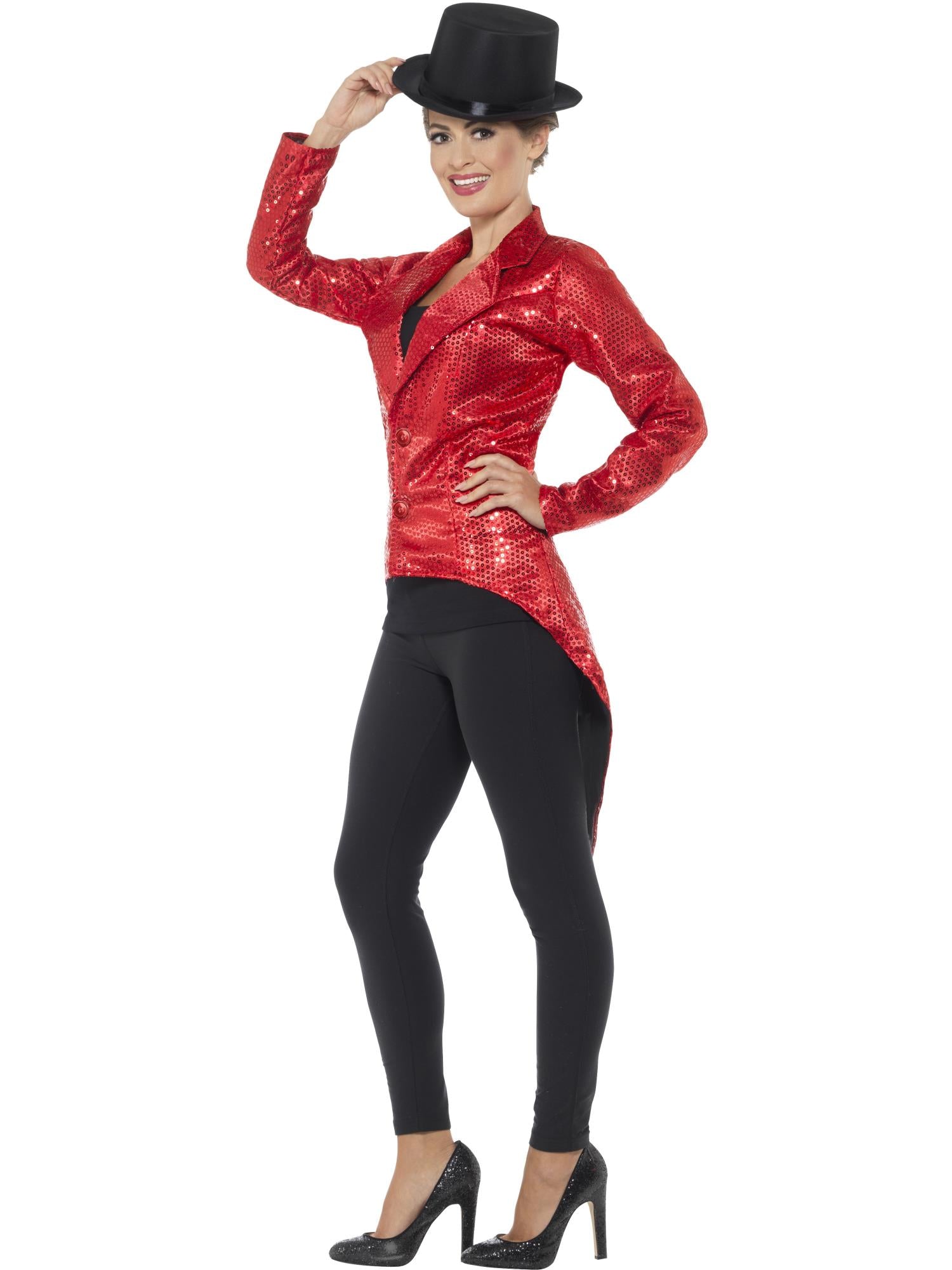 SEQUIN TAILCOAT LADIES JACKET, RED - Image 2