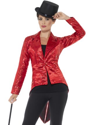 SEQUIN TAILCOAT LADIES JACKET, RED
