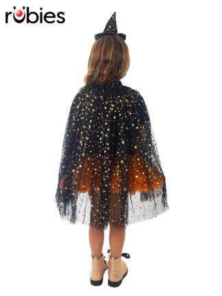WITCH BLACK & GOLD STAR CAPE - CHILD